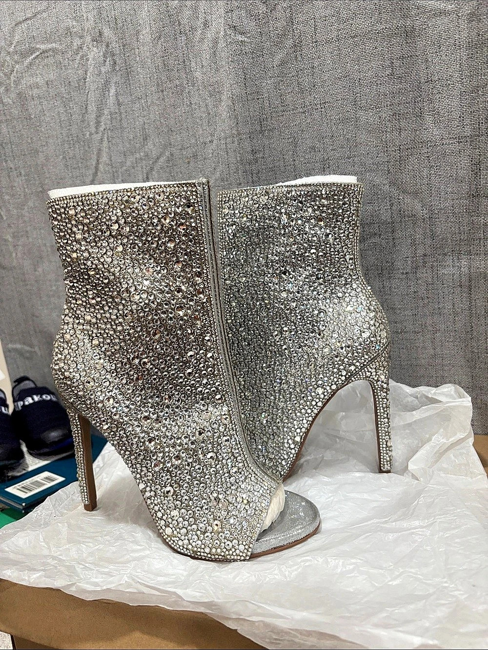 Steve Madden Dispute-R Rhinestone Embellished Peep Toe Stiletto Booties